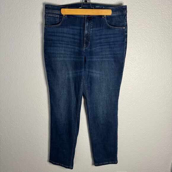 J Jill High Rise Straight Leg Jeans Size 14 Stretch Whisker Casual Dark Wash - Picture 1 of 10